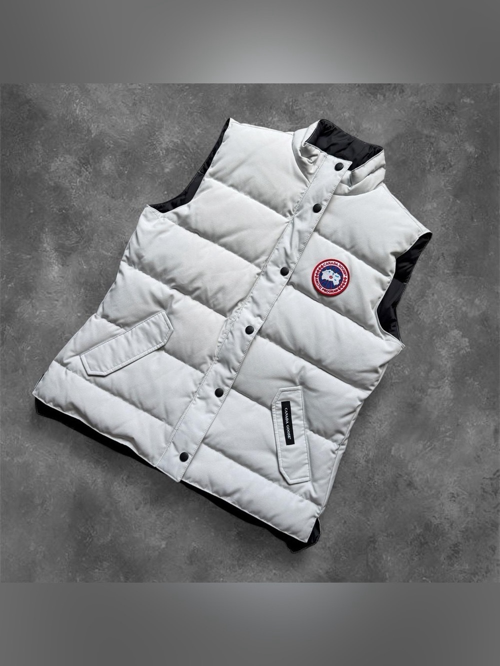 Canada Goose White Quilted Down Vest with Badge